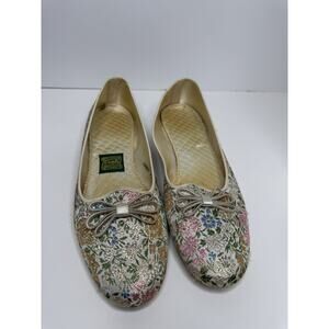 Daniel Green VTG 70’s VTG Embroidered Lamé Brocade Satin Slippers Floral Size 8